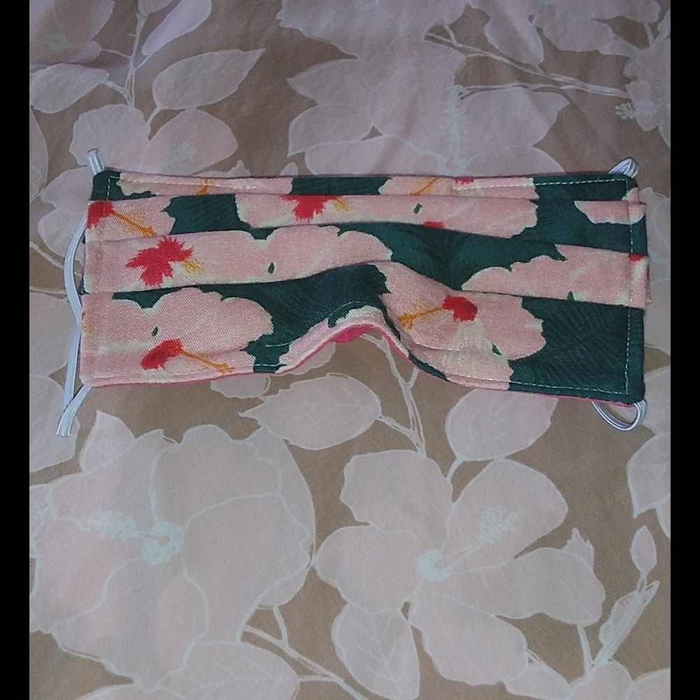 Acacia Mahalo cloth face mask fabric swimwear green pink peach hibiscus … - Picture 6 of 6